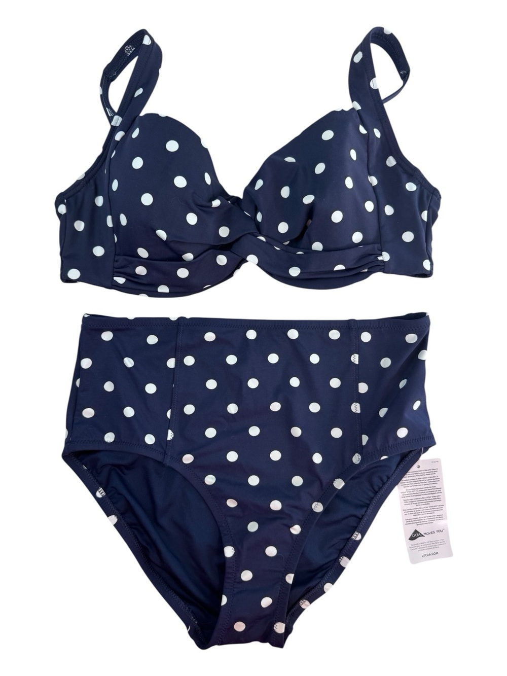 Lands' End SET top AND bottoms navy blue white polka dot - Picture 1 of 13